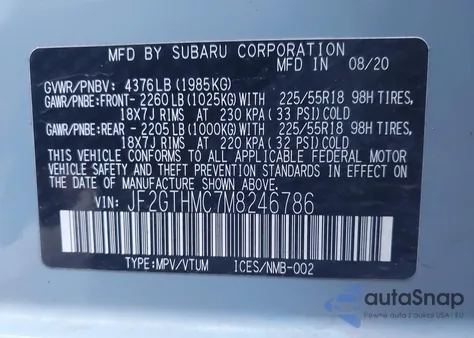 2021 Subaru Crosstrek Limited from USA, damaged, VIN JF2GTHMC7M8246786